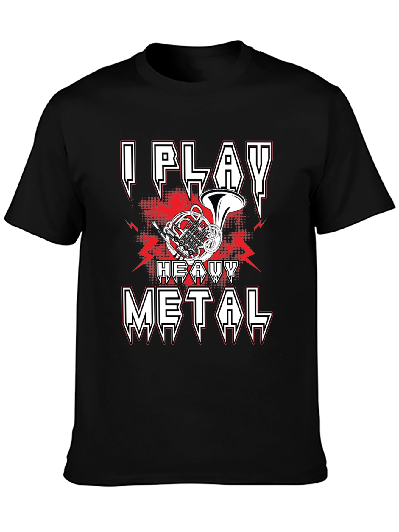 Black I Play Heavy Metal French Horn Music T-Shirt view 3