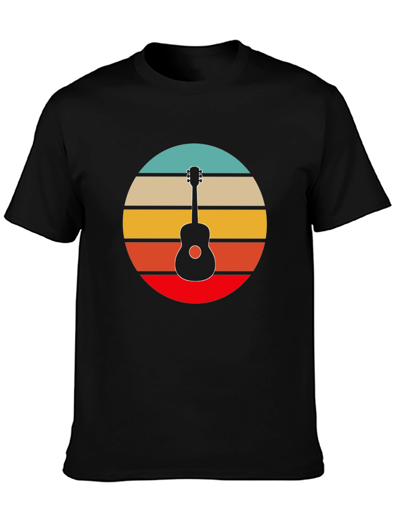 Black Retro Guitar Sunset Graphic Tee - Black view 3