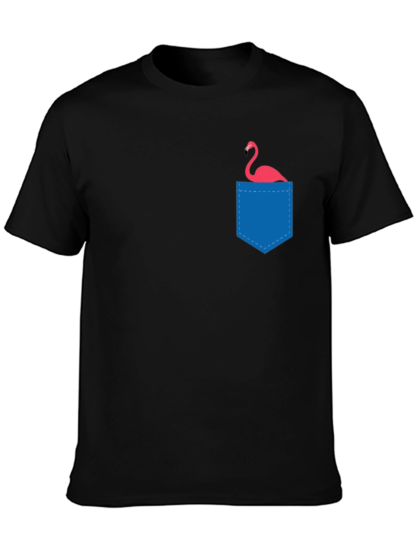 Black Men's Black T-Shirt with Flamingo Pocket view 3
