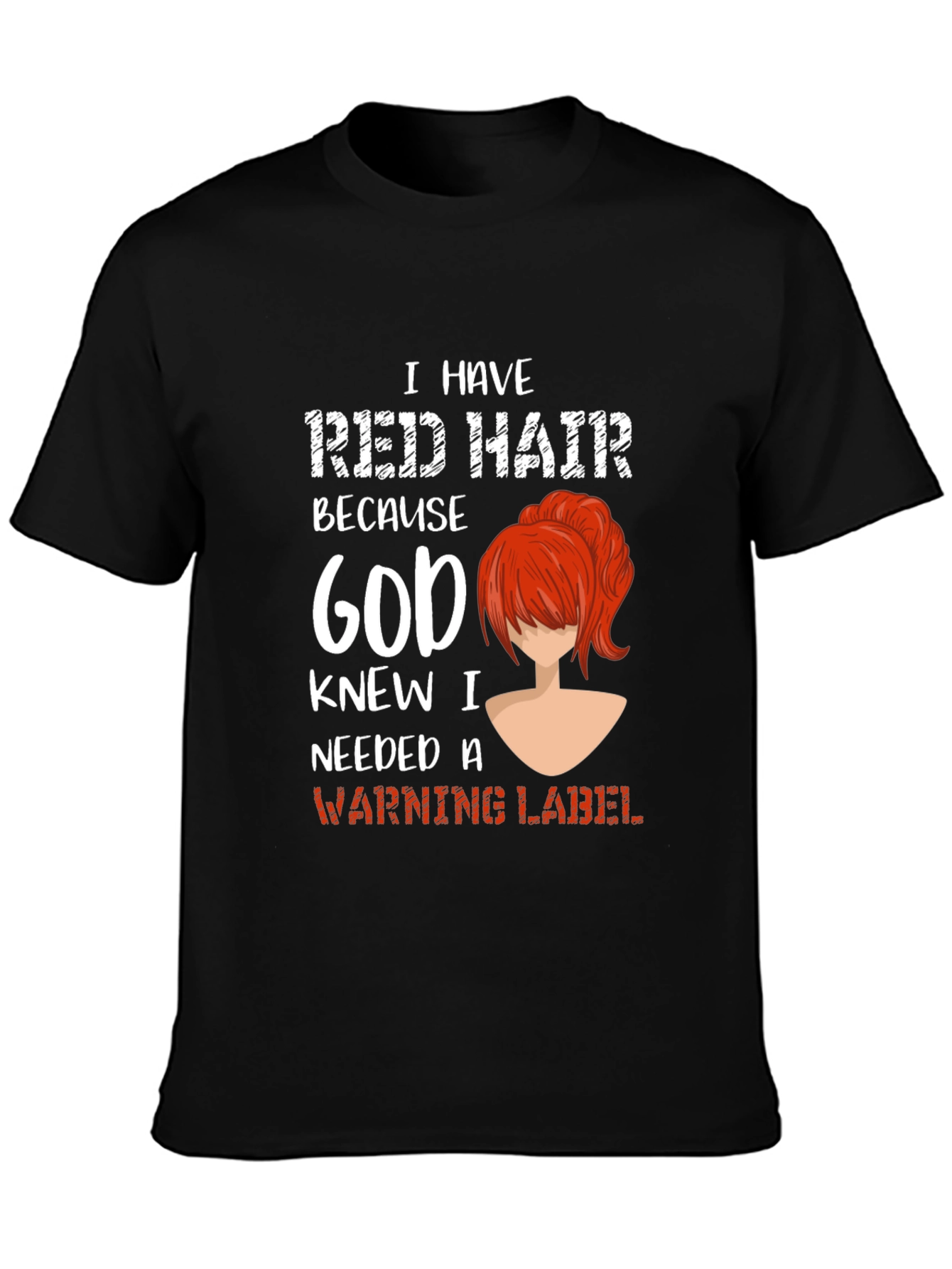 Black Red Hair Warning Label Graphic Tee view 3
