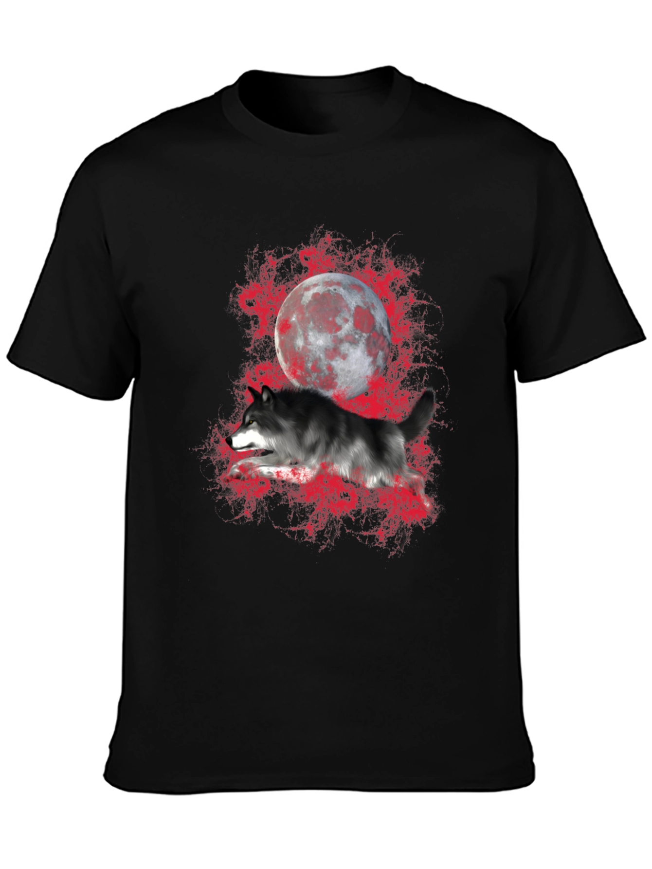 Black Wolf and Moon Graphic T-Shirt view 3
