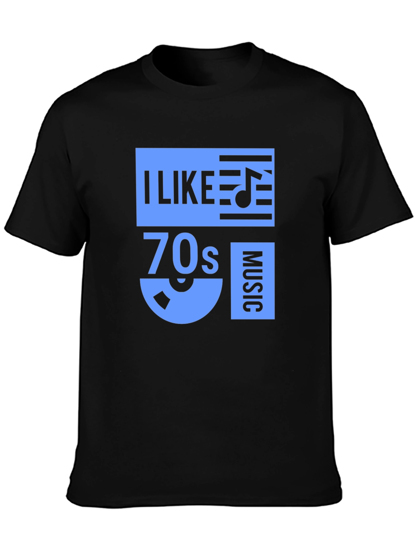 Black I Like 70s Music Graphic Tee - Retro Style T-Shirt view 3
