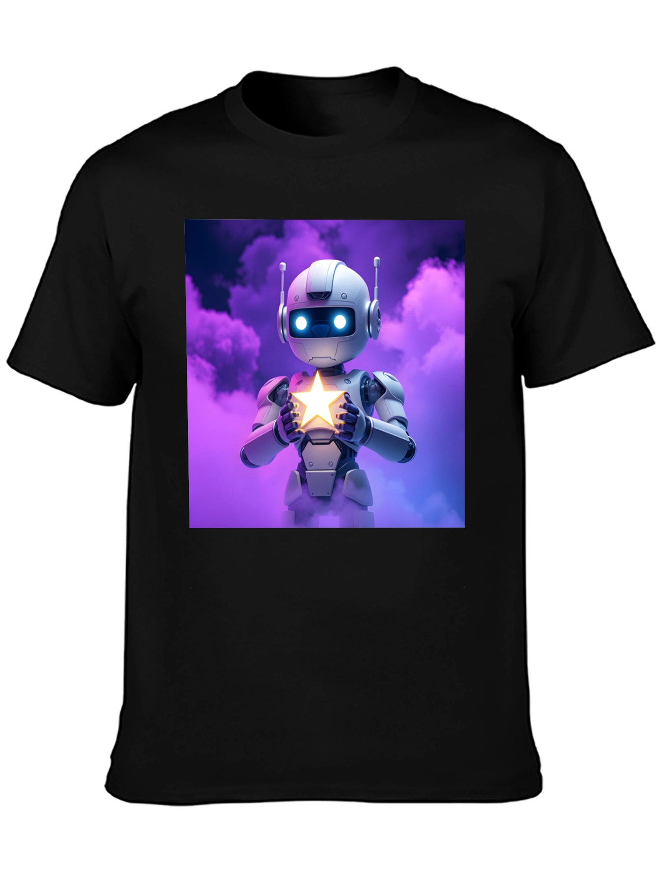 Black Robot Holding Star Graphic Tee view 3