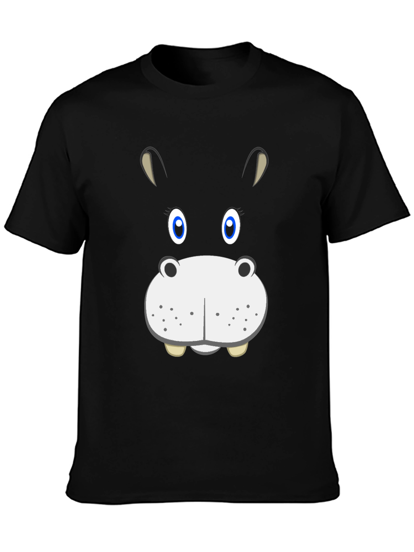 Black Hippo Face Graphic Tee - Fun Cartoon Animal Shirt view 3