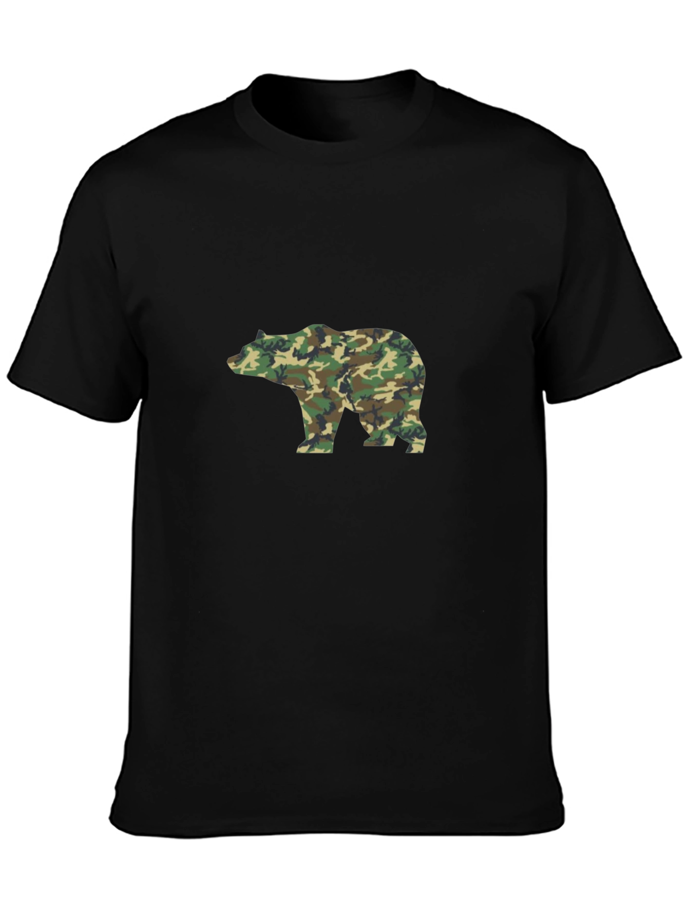 Black Camo Bear Graphic Tee - Black Cotton Blend Casual Shirt view 3