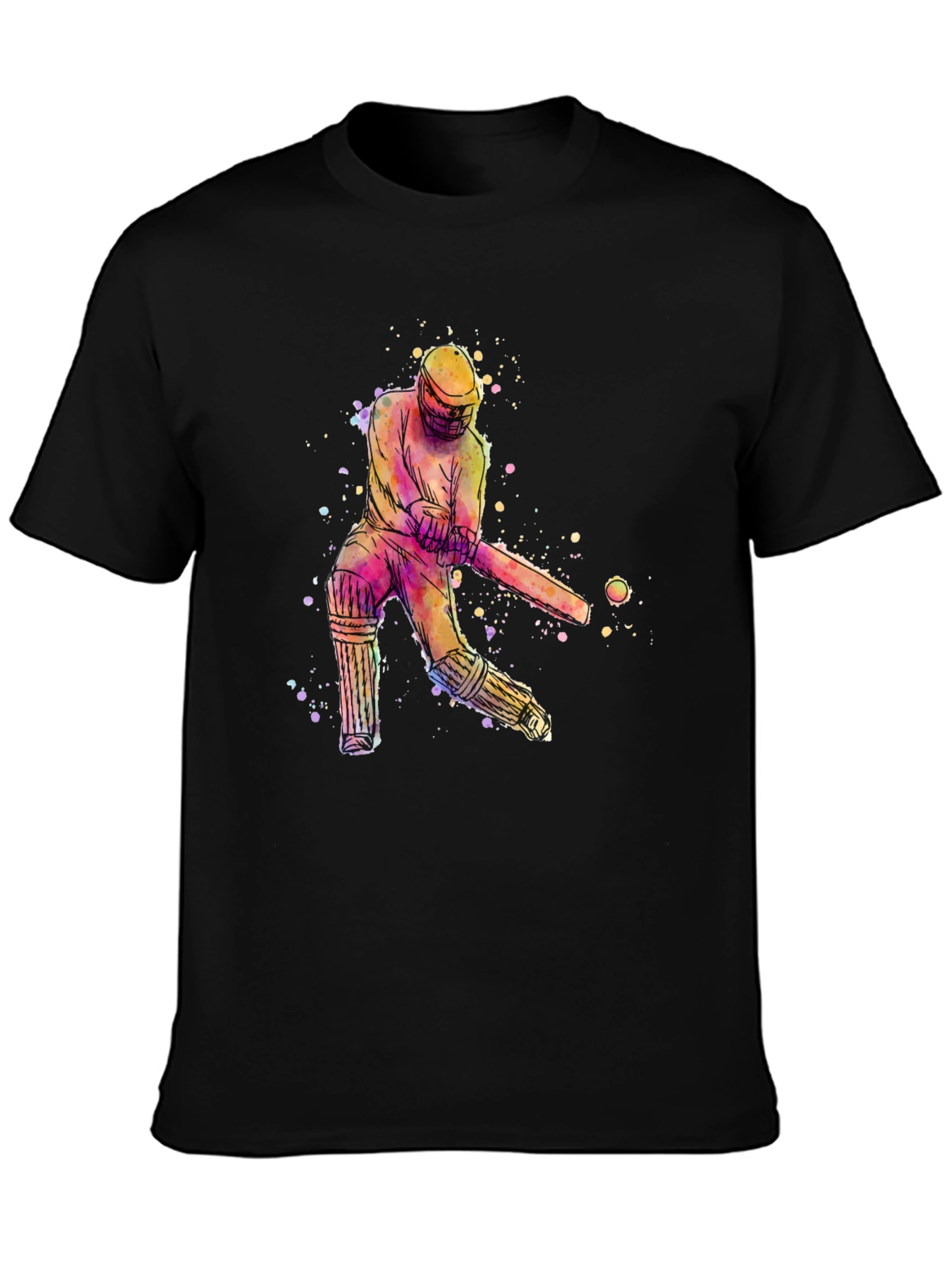 Black Cricket Player Watercolor Tee view 3