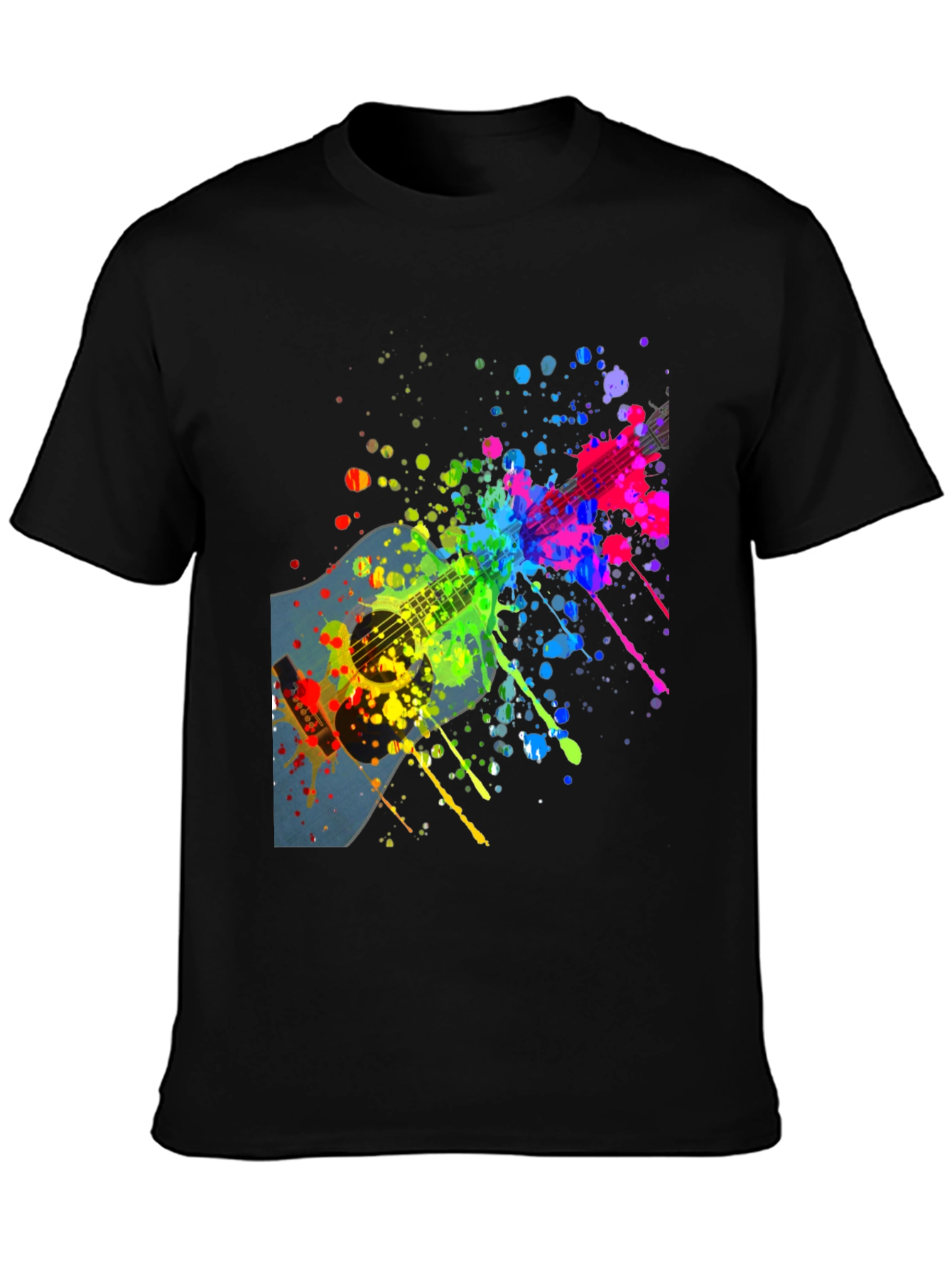 Black Colorful Guitar Splatter T-Shirt - Music Lover Tee view 3