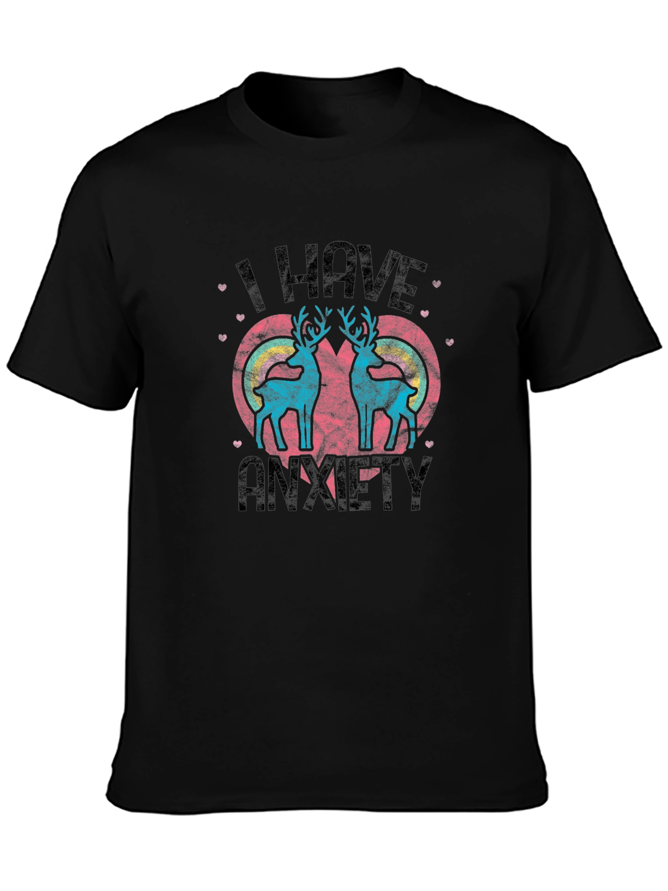 Black I Have Anxiety T-Shirt with Reindeer Heart Design view 3