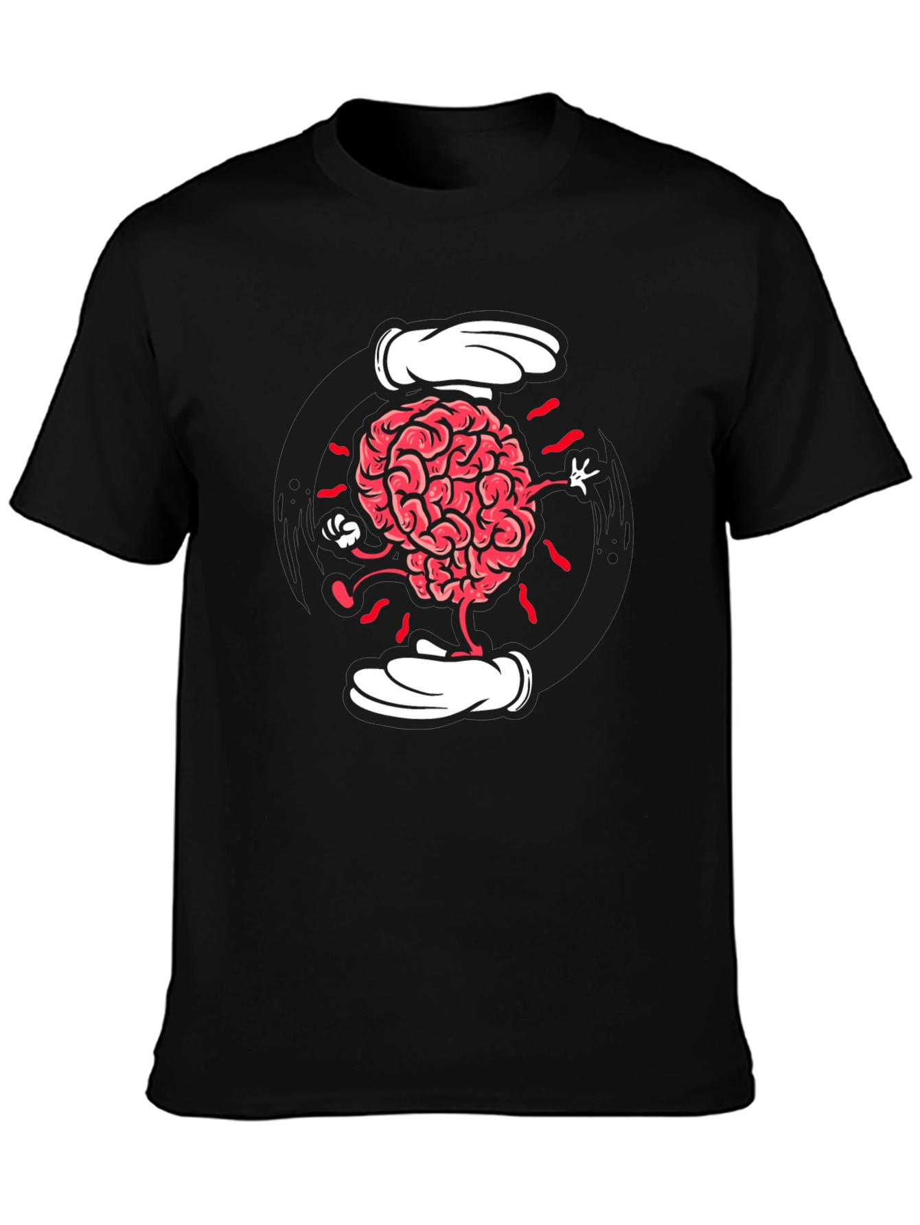 Black Cartoon Brain Graphic Tee - Black Cotton Blend view 3