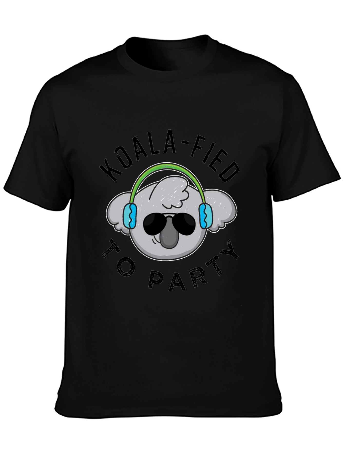 Black Koala-fied to Party Black T-Shirt view 3