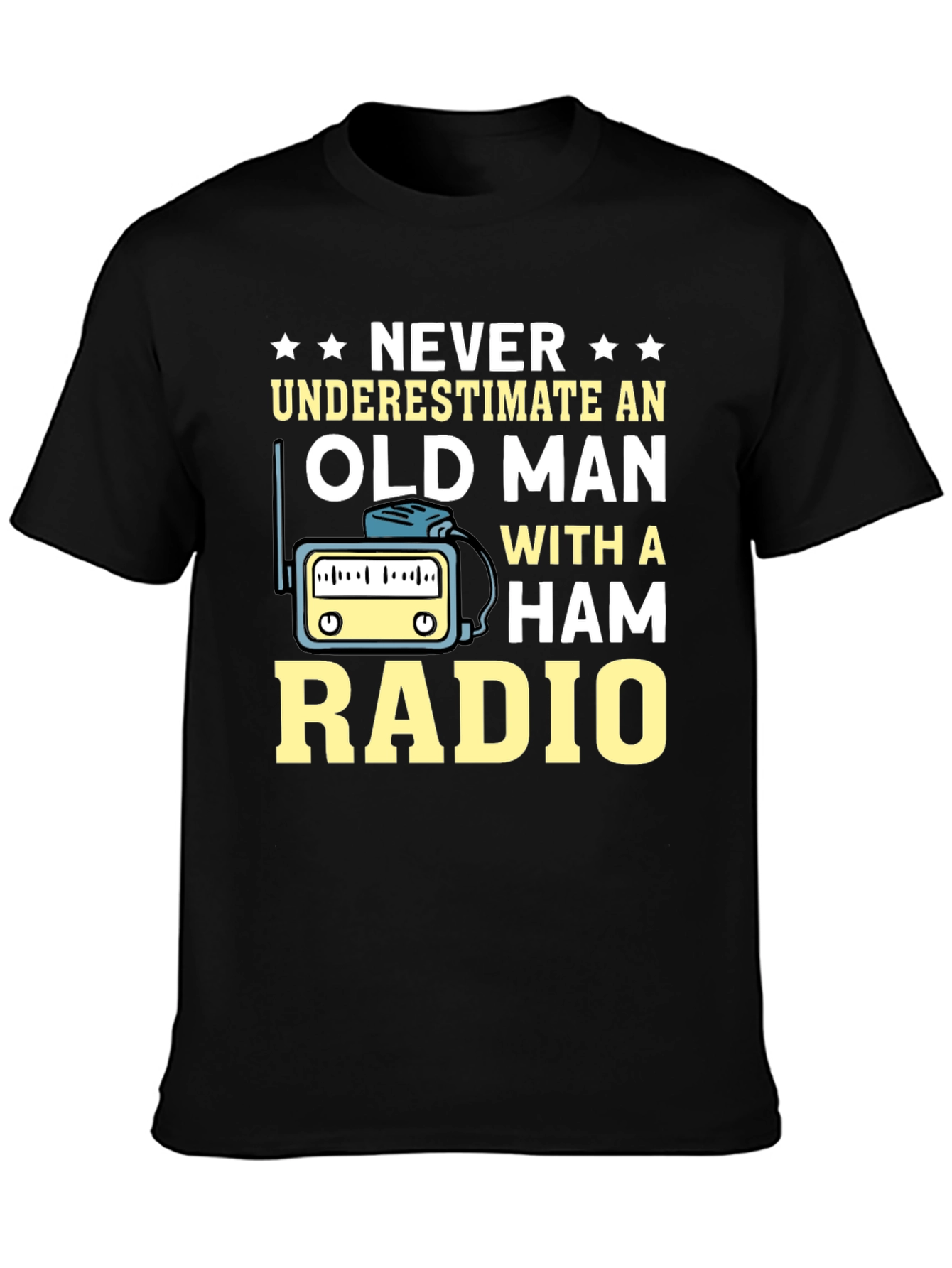 Black Ham Radio Old Man T-Shirt - Black view 3