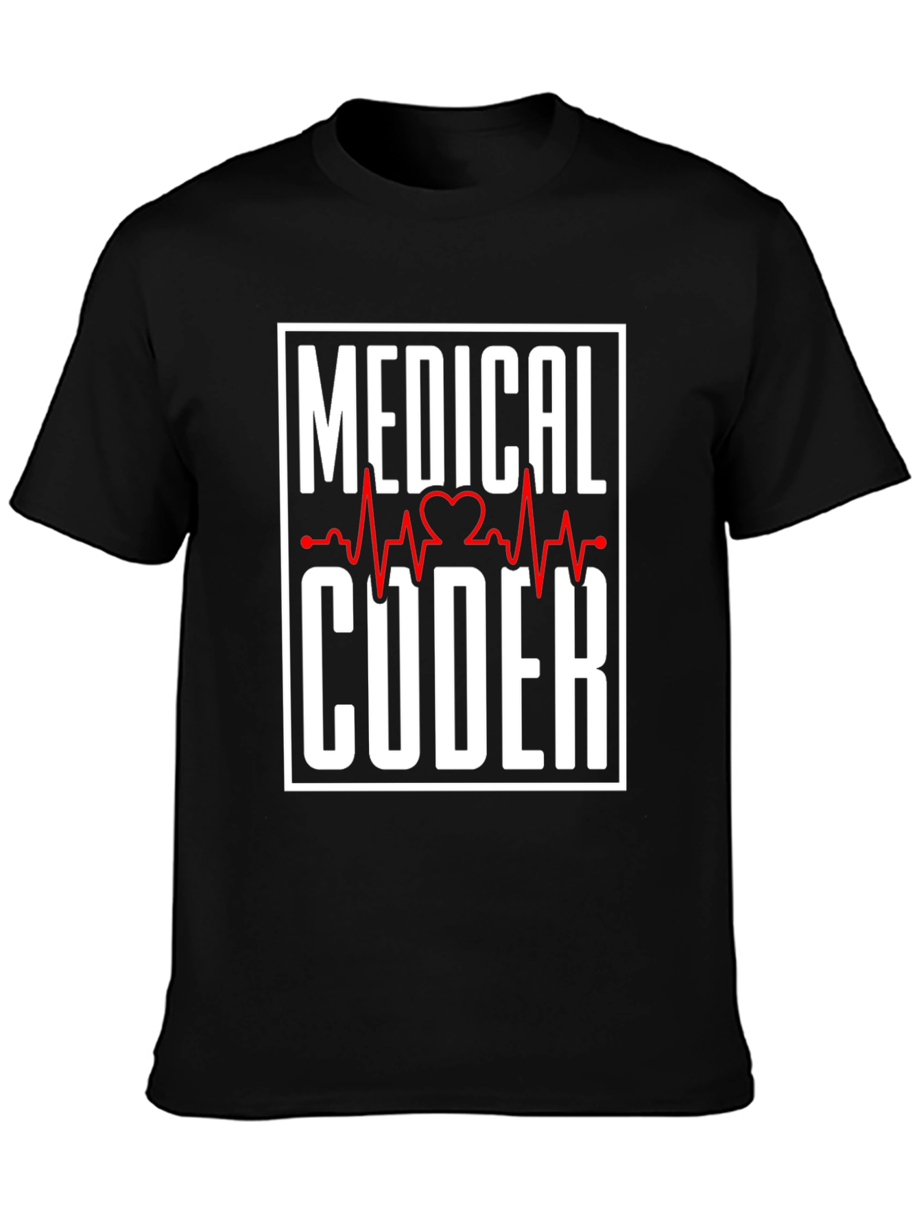 Black Medical Coder Heartbeat Graphic T-Shirt view 3
