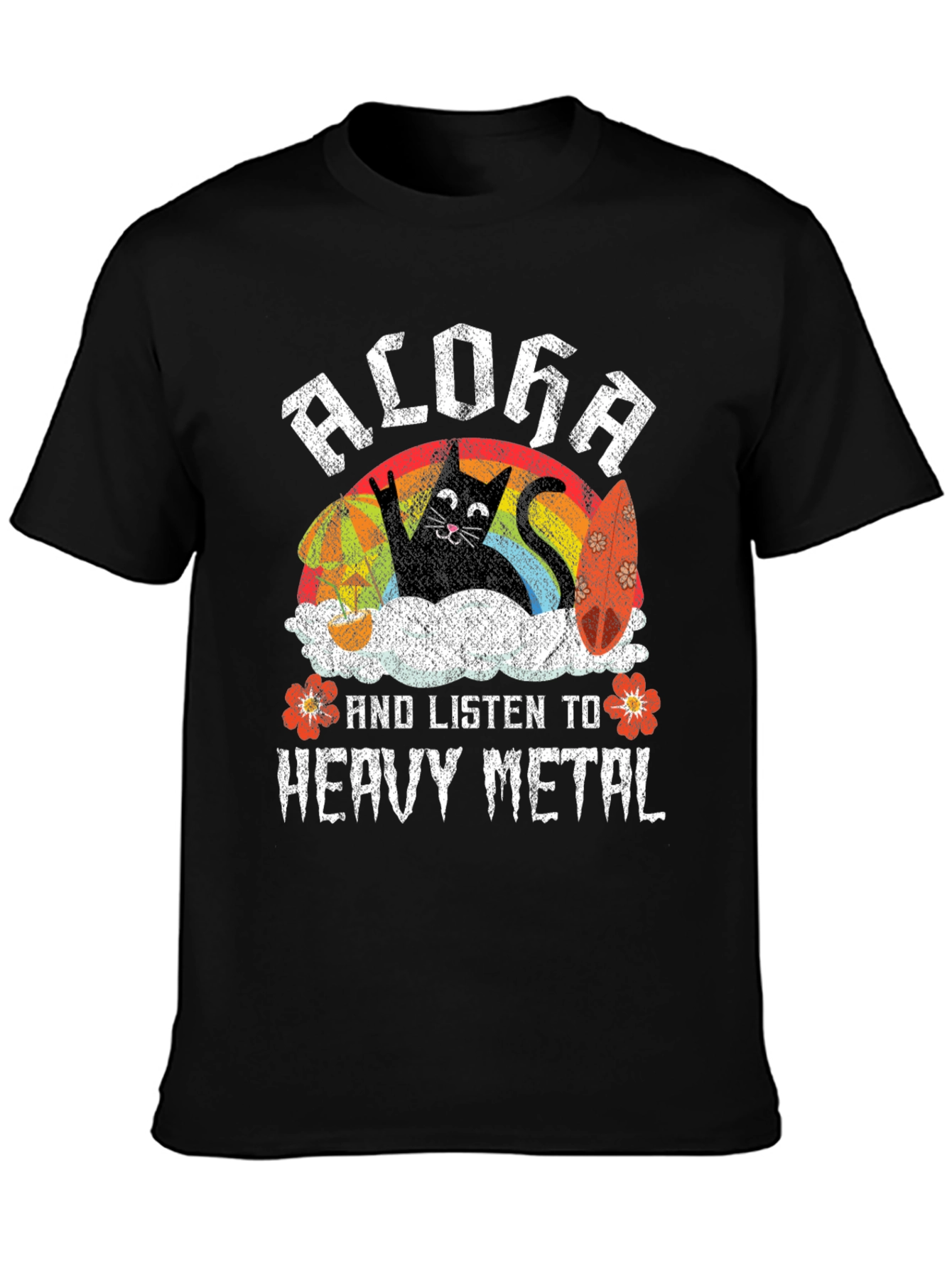 Black Aloha Heavy Metal Cat T-Shirt view 3