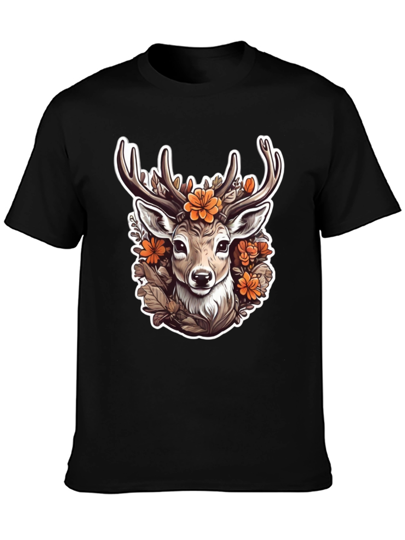 Black Floral Deer Head Graphic T-Shirt view 3