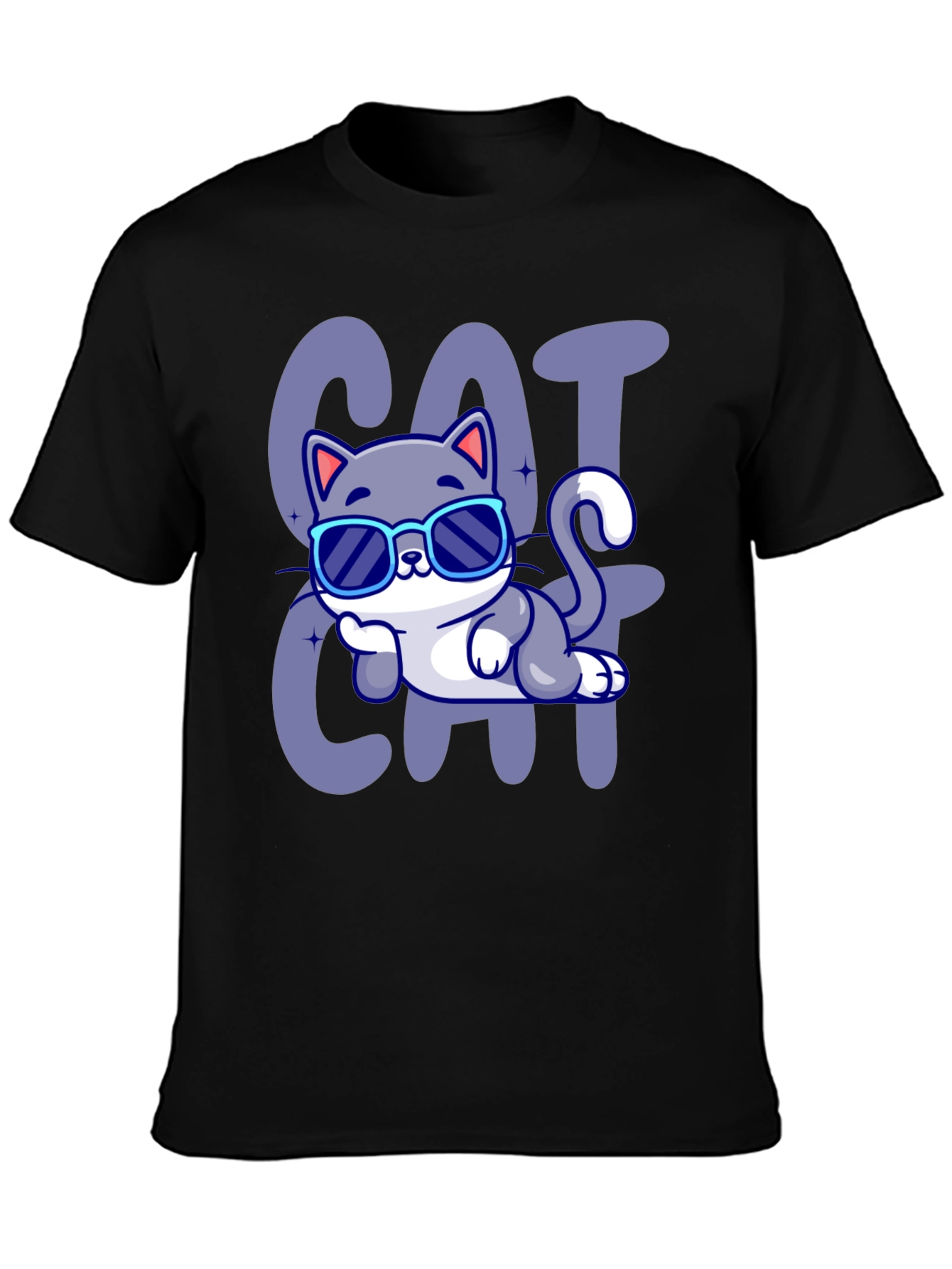 Black Cool Cat Cartoon T-Shirt view 3