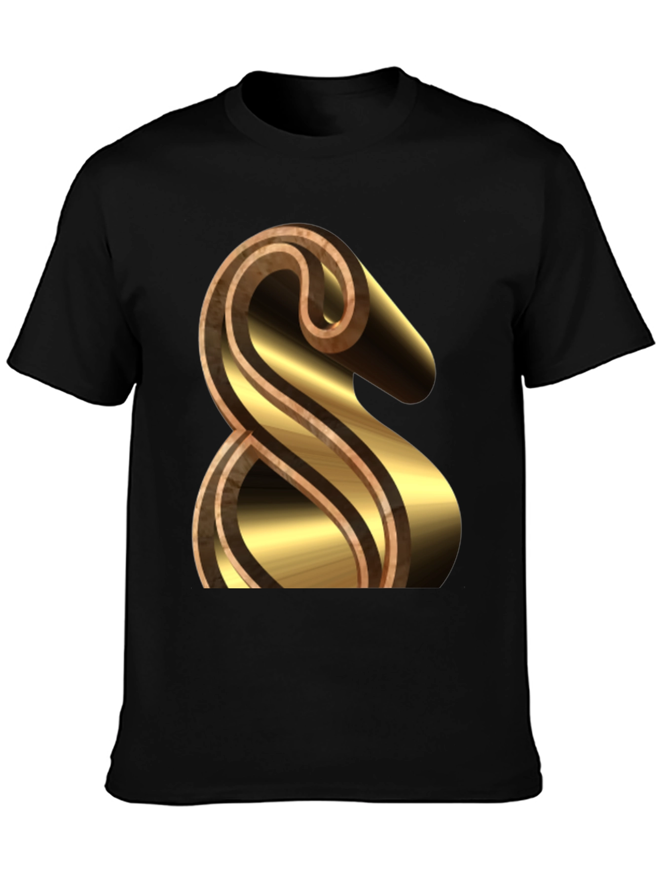 Black Stylish Black Tee with Gold & Brown Ampersand Design view 3