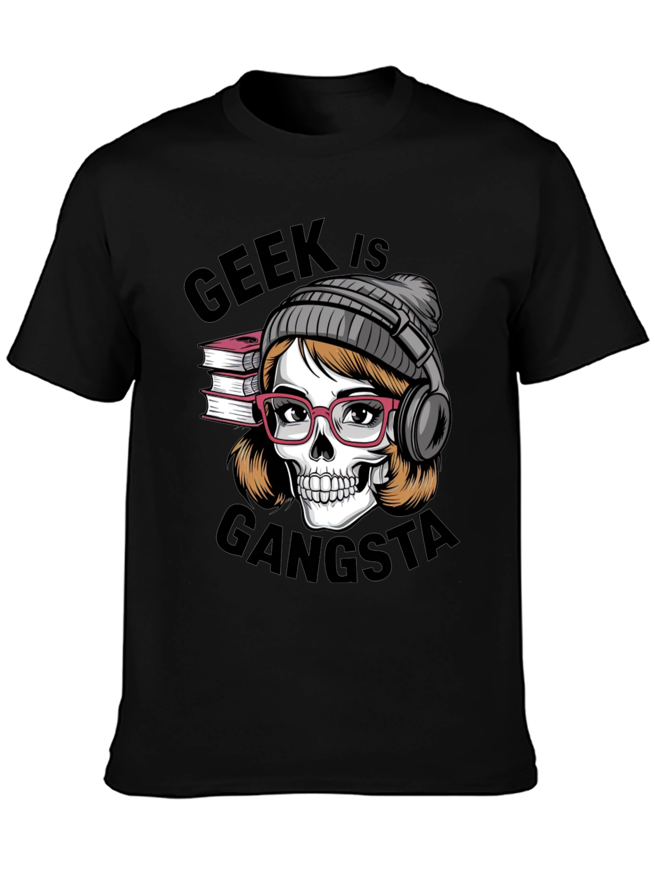 Black Geek is Gangsta T-Shirt - Skull with Glasses and Headphones view 3