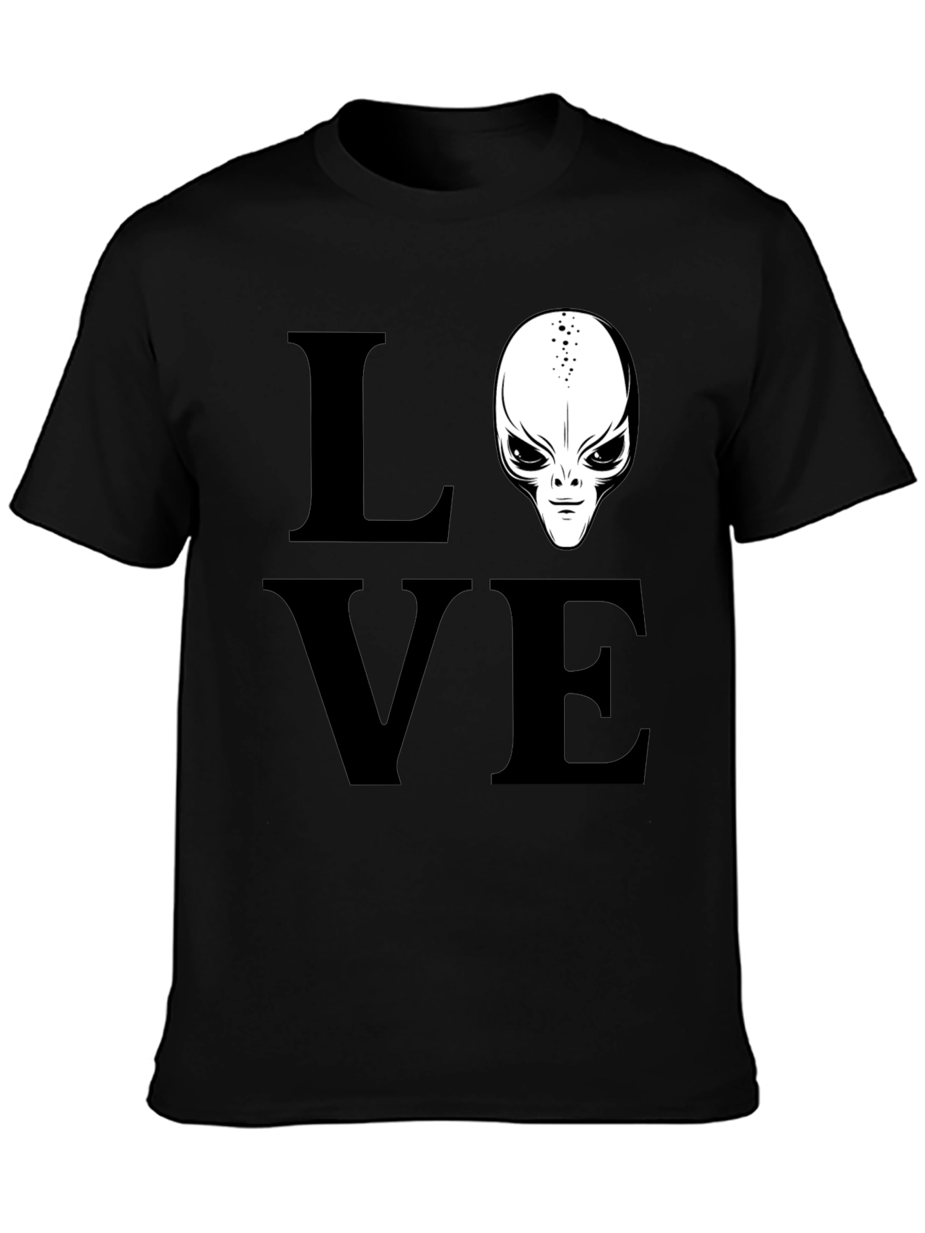 Black Love Alien Black T-Shirt, Sci-Fi Design view 3