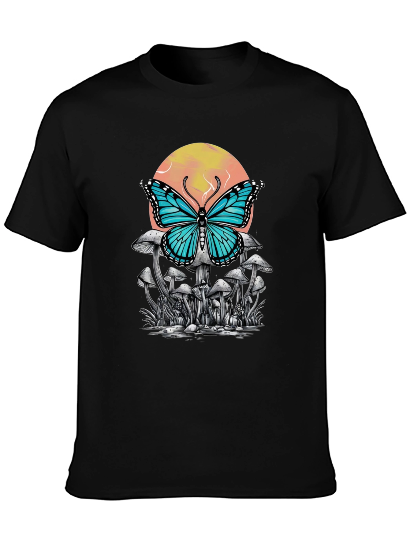 Black Butterfly Mushroom Graphic Tee - Black view 3
