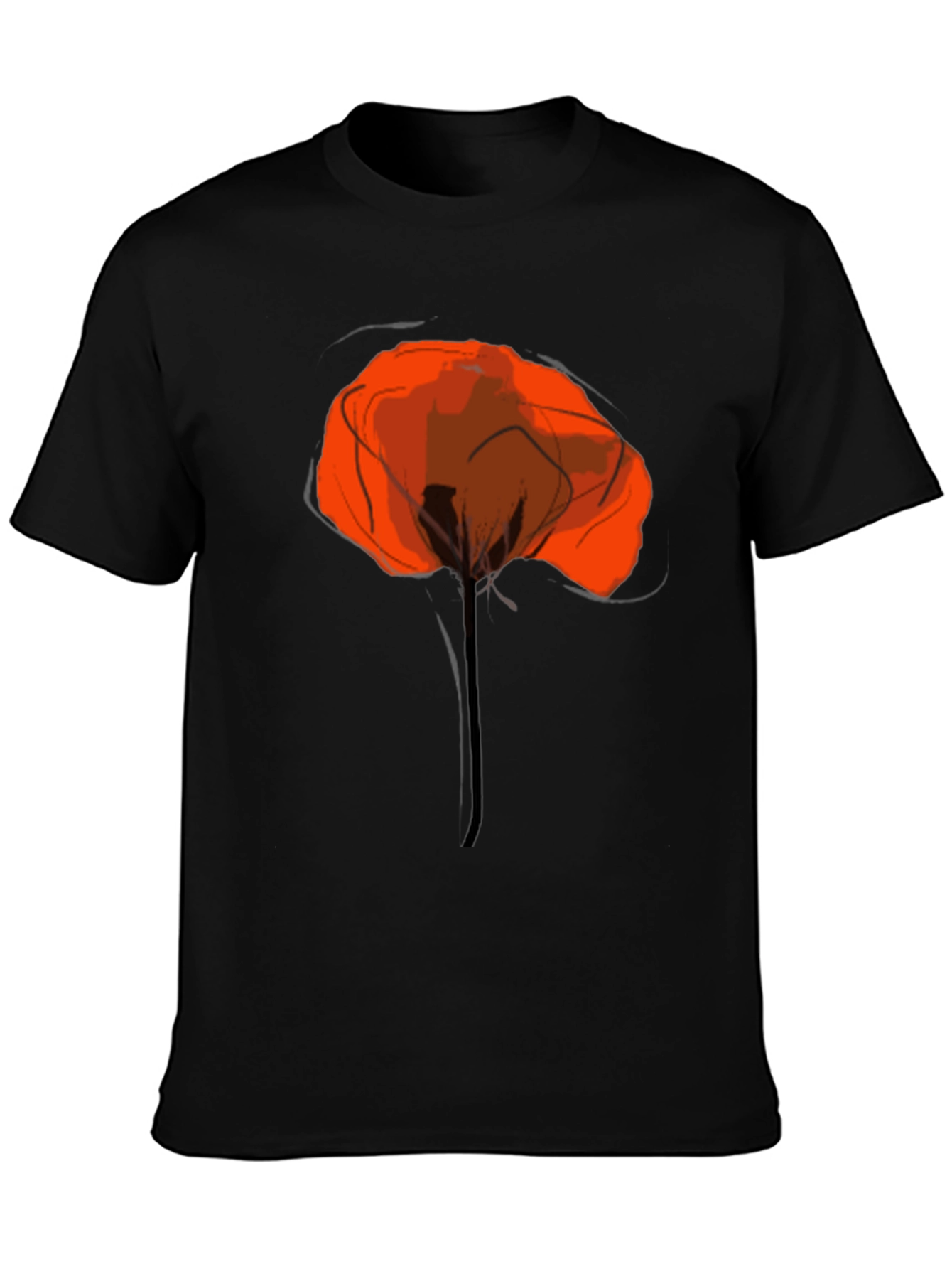 Black Abstract Poppy Graphic Print Black T-Shirt view 3
