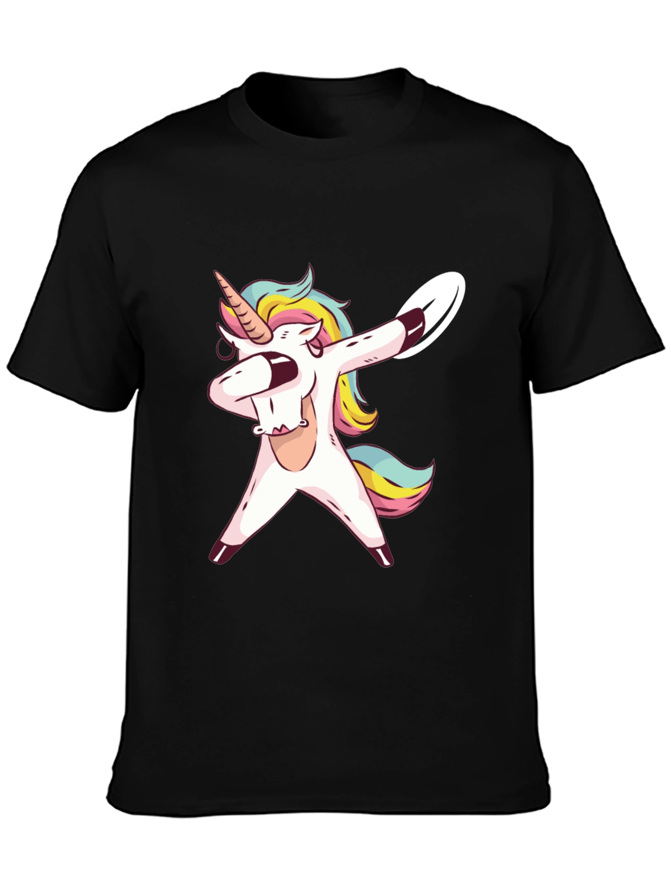 Black Dabbing Unicorn Graphic Tee - Black Cotton T-Shirt view 3