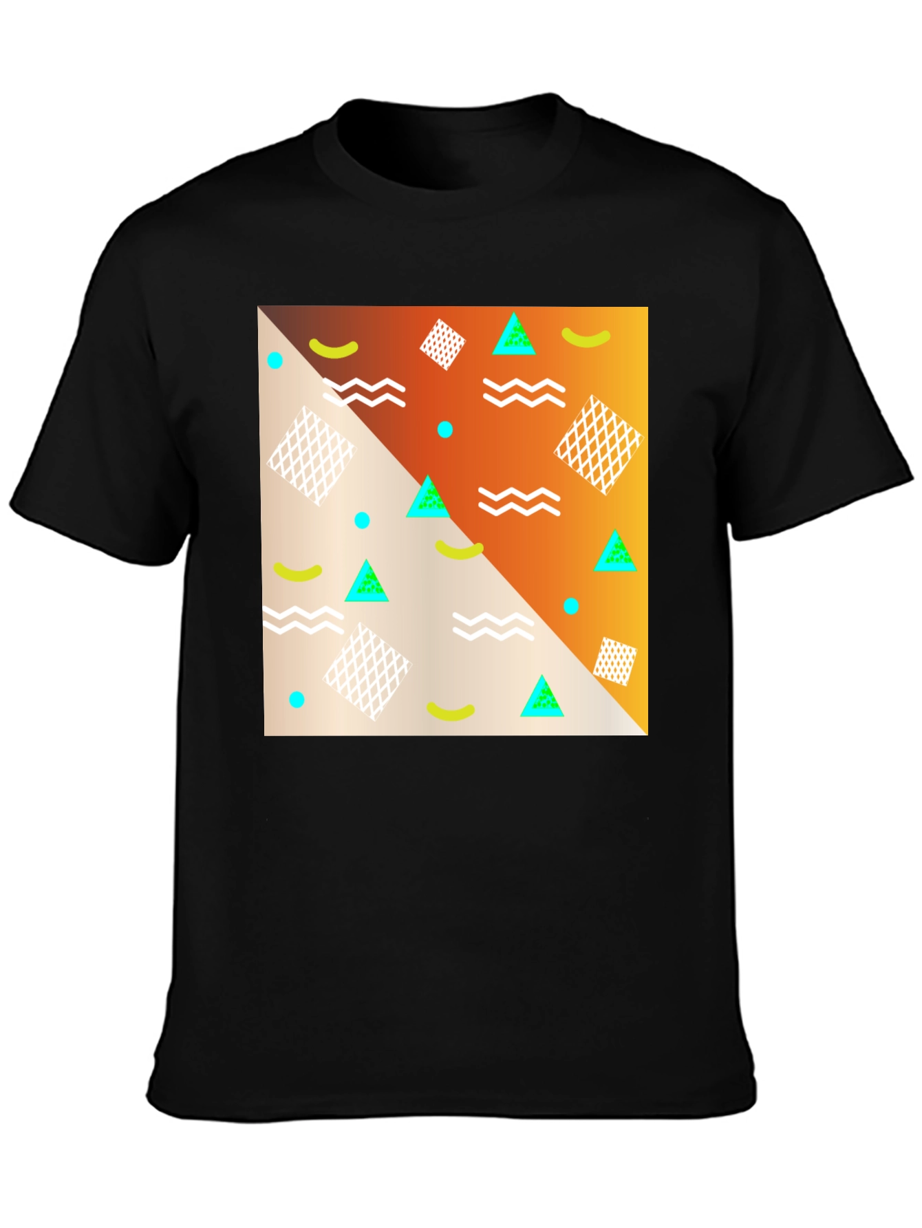 Black Retro Geometric Print T-Shirt view 3