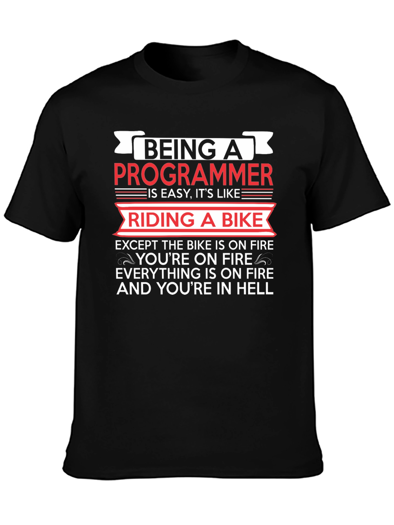 Black Programmer Humor T-Shirt - Riding a Bike in Hell view 3