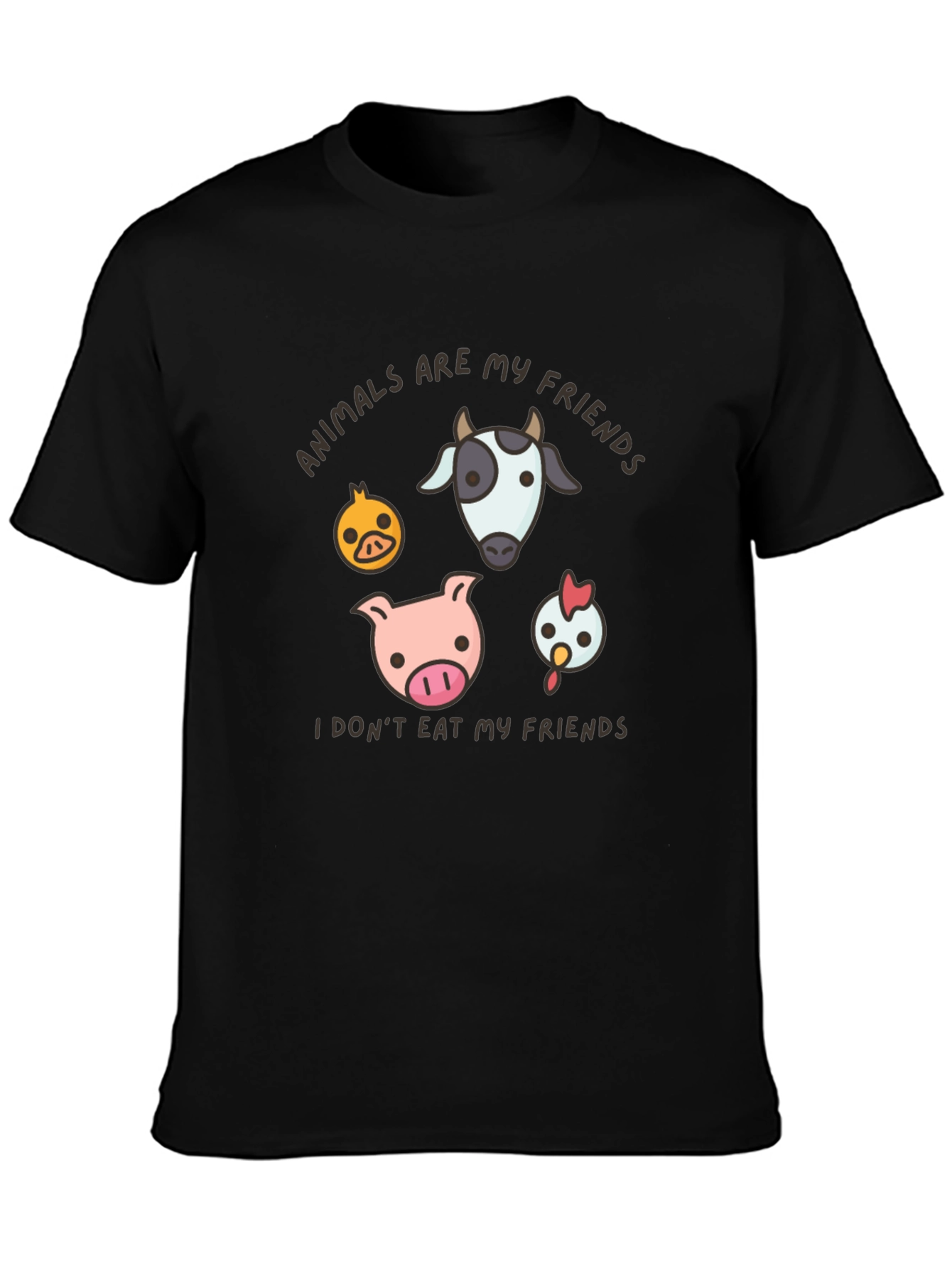 Black Vegan T-Shirt - Animals Are My Friends Tee view 3