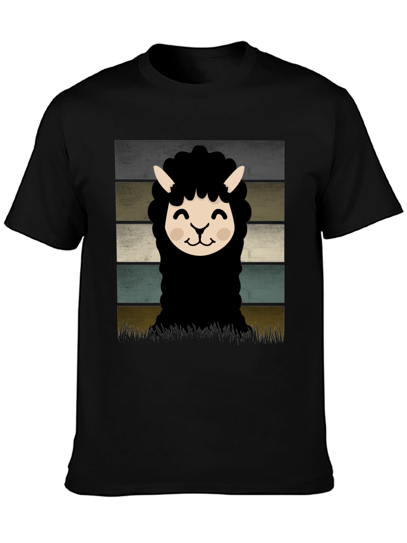 Black Retro Alpaca Graphic Tee - Black Cotton Blend view 3