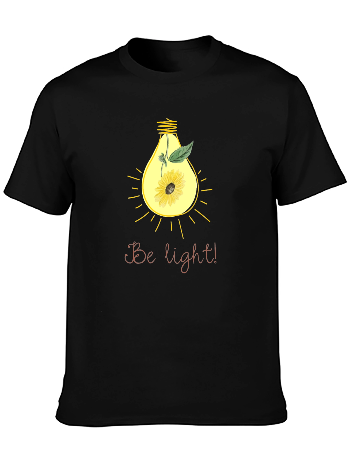 Black Be Light! Sunflower Bulb Graphic Black T-Shirt view 3