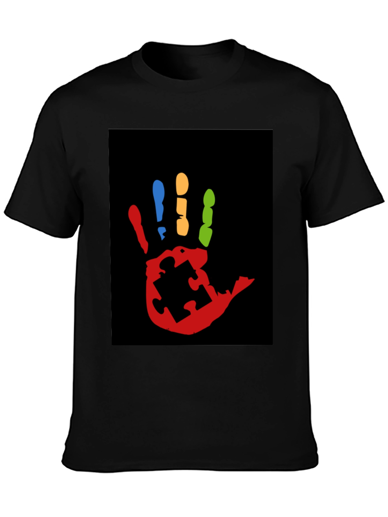 Black Autism Awareness Hand Print T-Shirt view 3