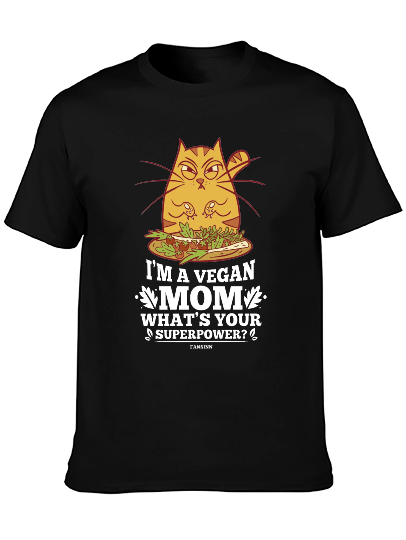 Black Vegan Mom T-Shirt - Funny Cat Design view 3