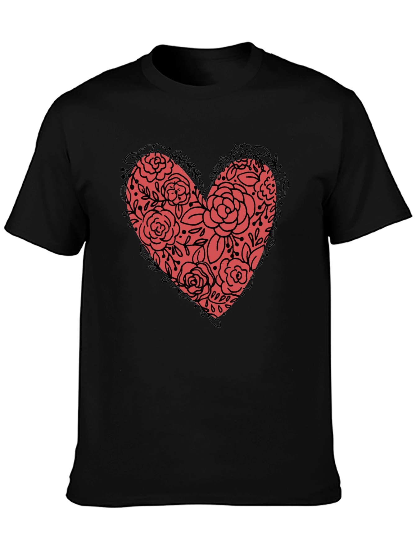 Black Floral Heart Graphic Tee - Black Unisex view 3