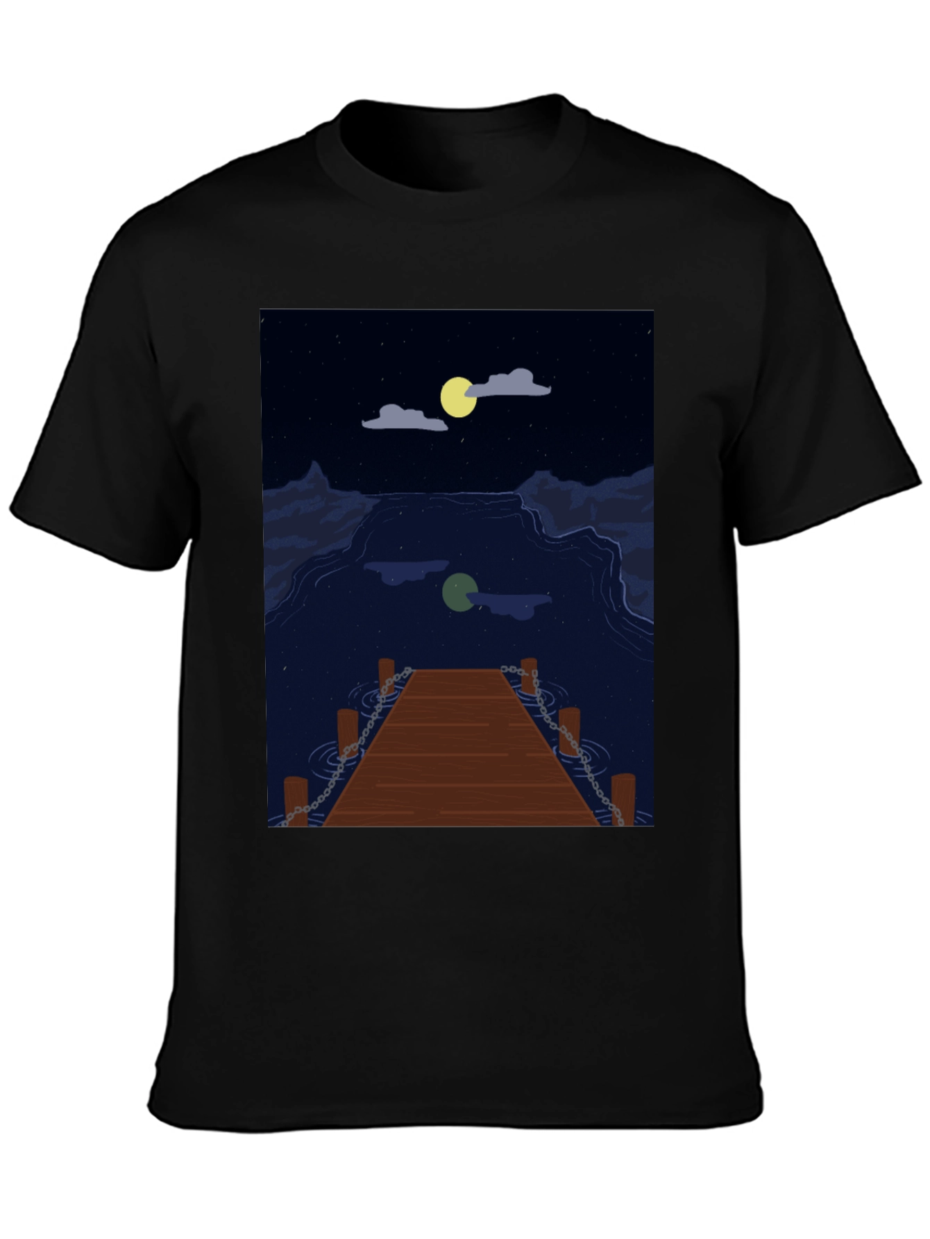 Black Night Lake Dock Graphic Tee view 3
