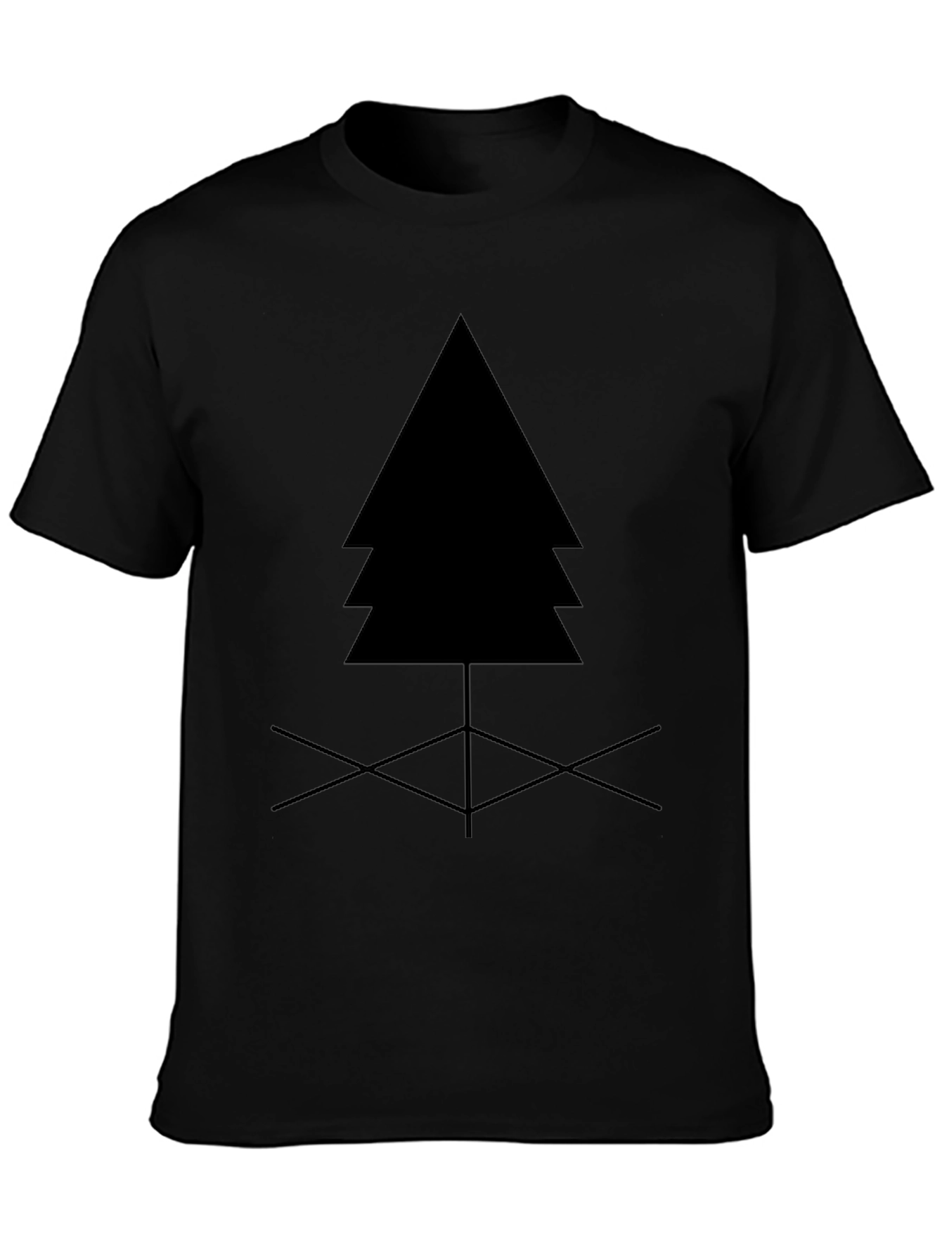 Black Minimalist Tree Graphic Tee - Black Cotton Blend view 3