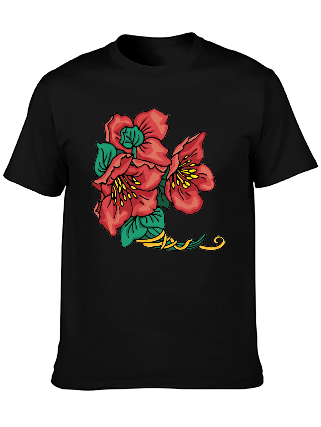 Black Floral Graphic Tee - Black Cotton Casual Shirt view 3