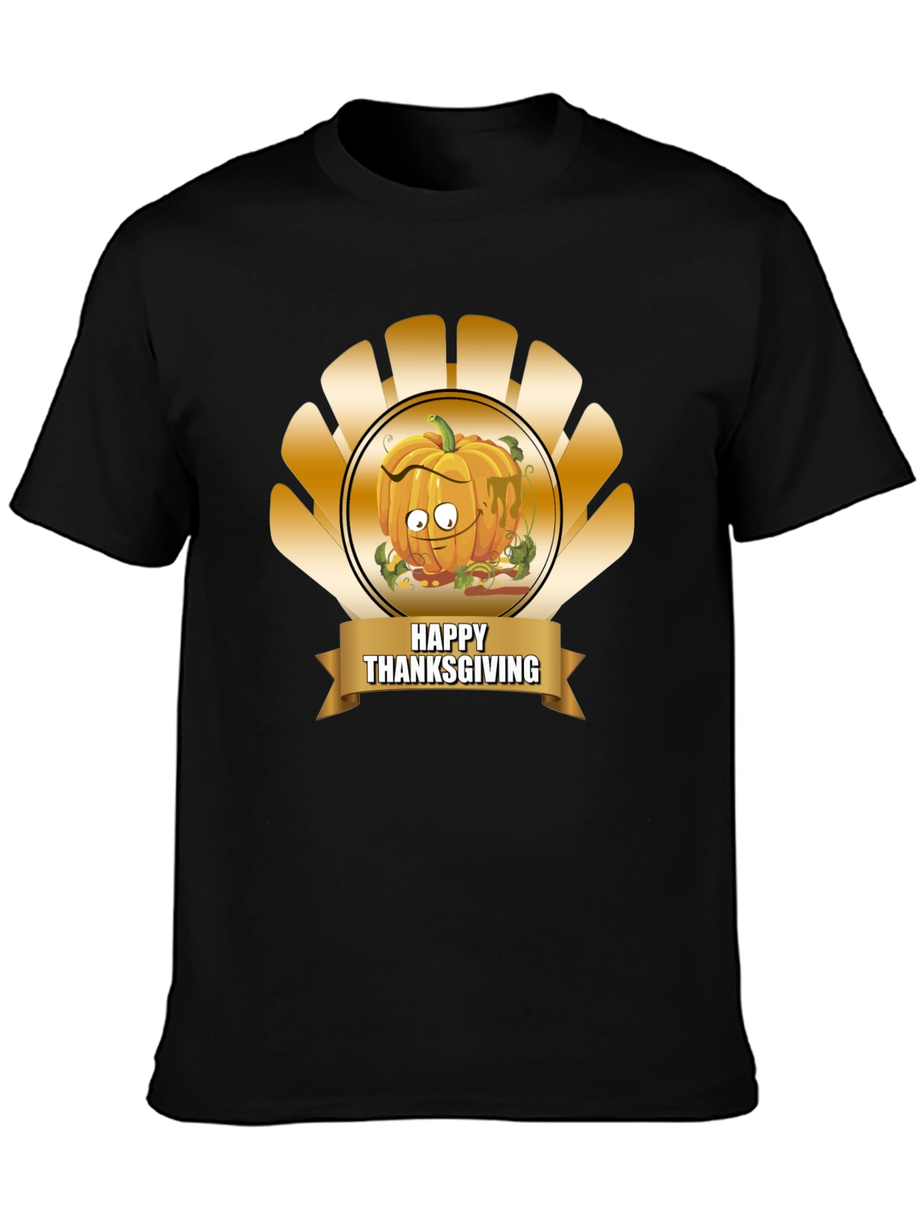 Black Thanksgiving Pumpkin Cartoon T-Shirt view 3