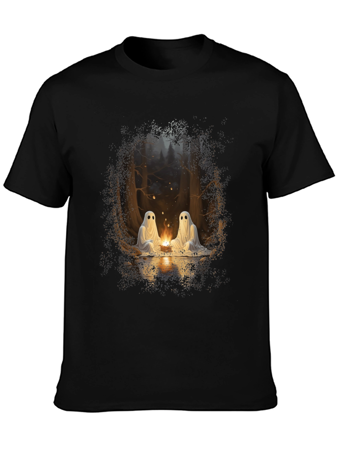 Black Spooky Ghosts Campfire Graphic Tee - Soft Black Cotton view 3