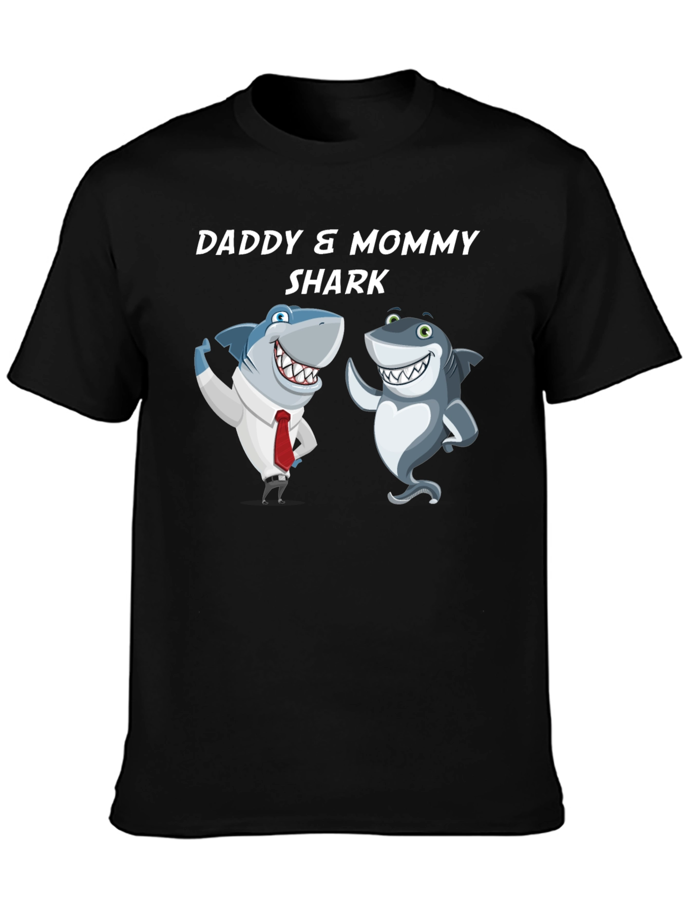 Black Daddy & Mommy Shark T-Shirt - Cute Family Tee view 3