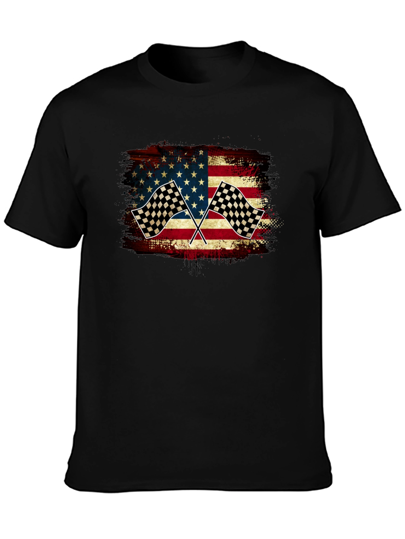 Black American Flag Race Car T-Shirt view 3