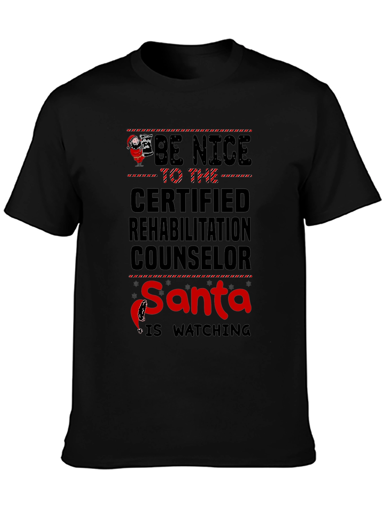 Black Funny Santa Certified Rehab Counselor T-Shirt view 3