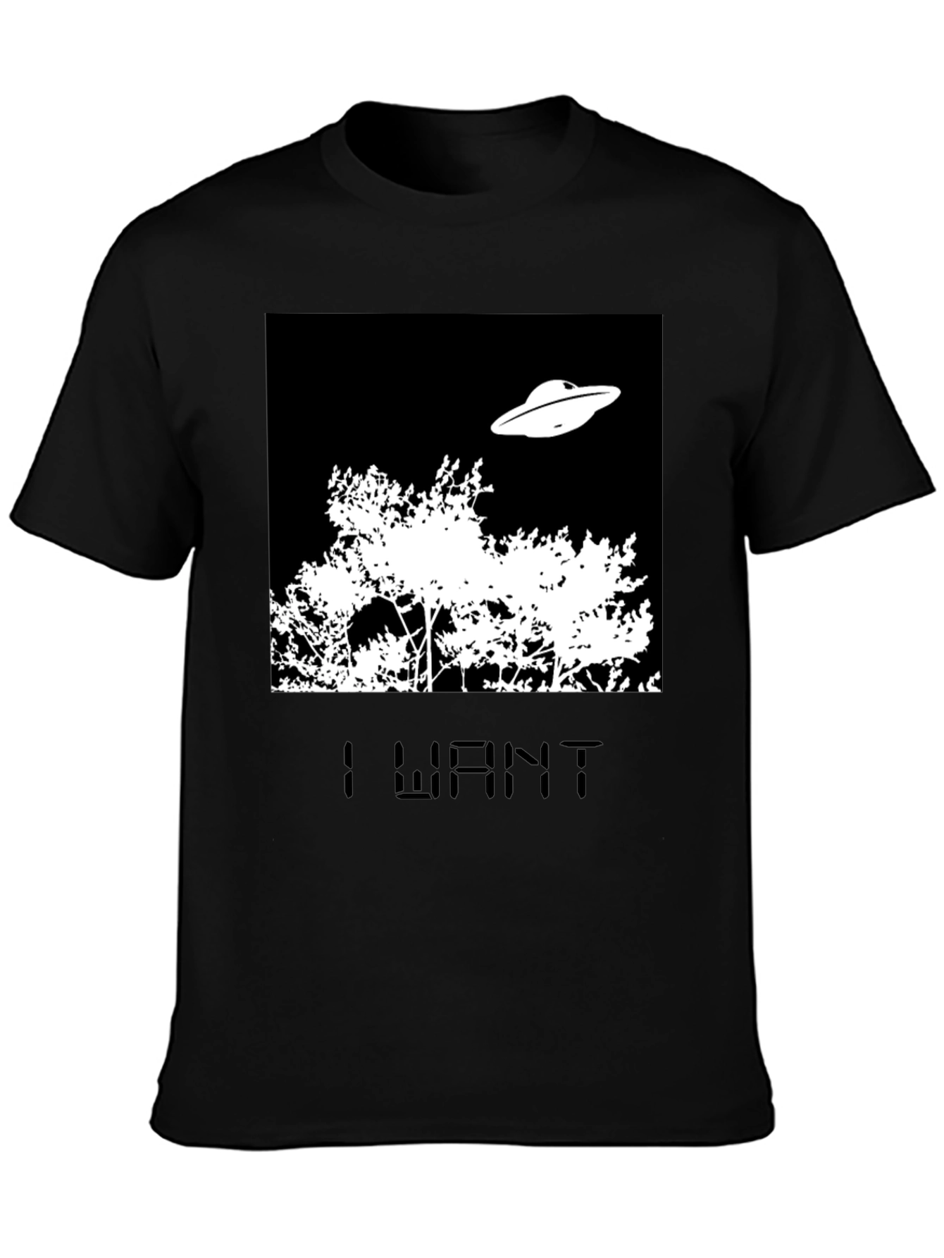 Black I Want T-Shirt UFO Tee Black Novelty  view 3