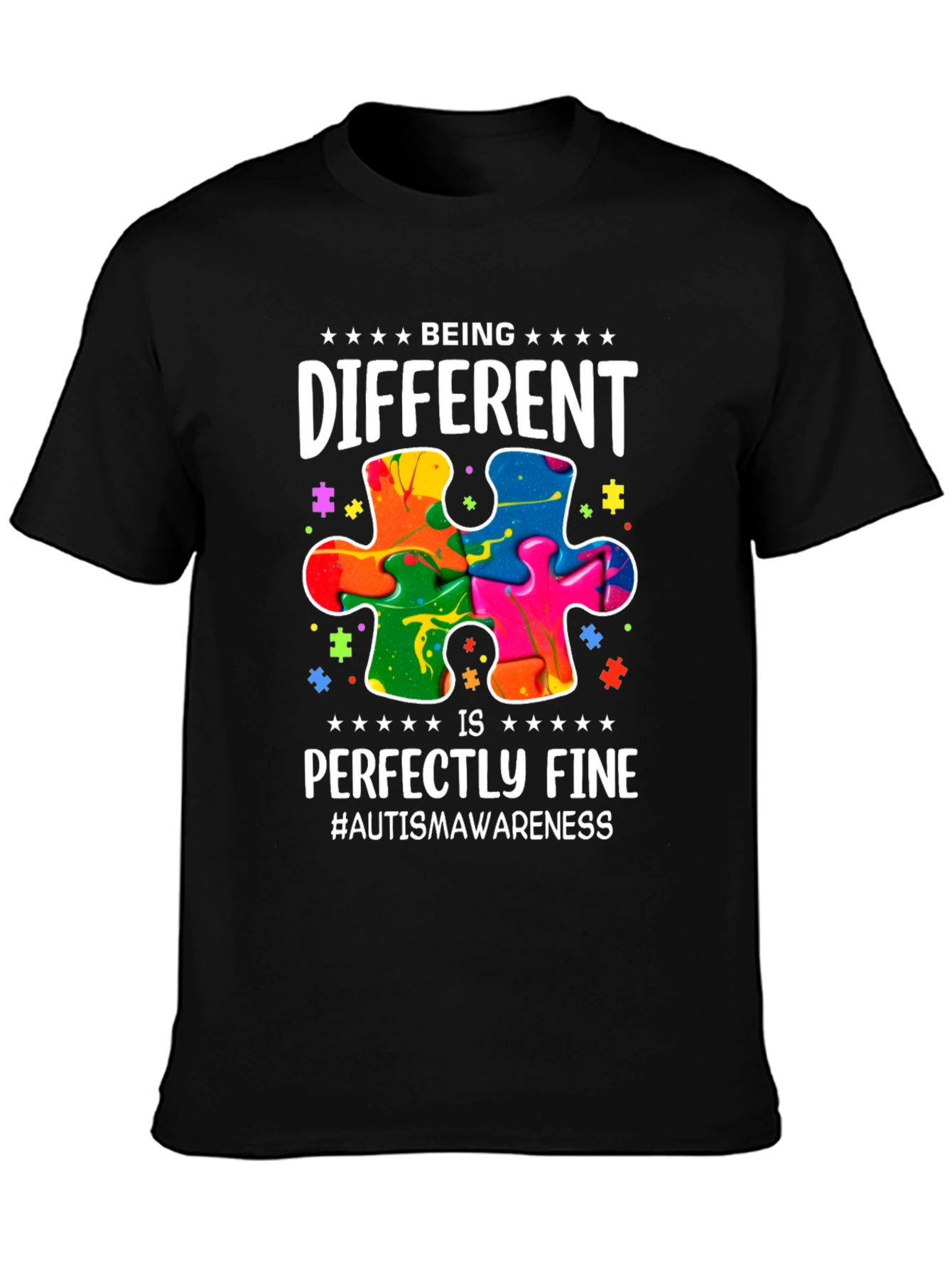 Black Autism Awareness T-Shirt - Being Different Puzzle Tee view 3