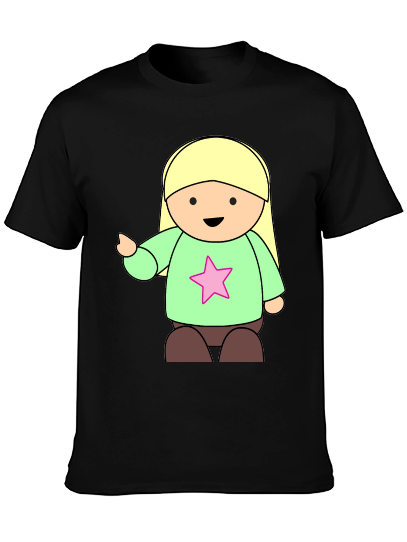 Black Cute Cartoon Girl Star T-Shirt - Black view 3