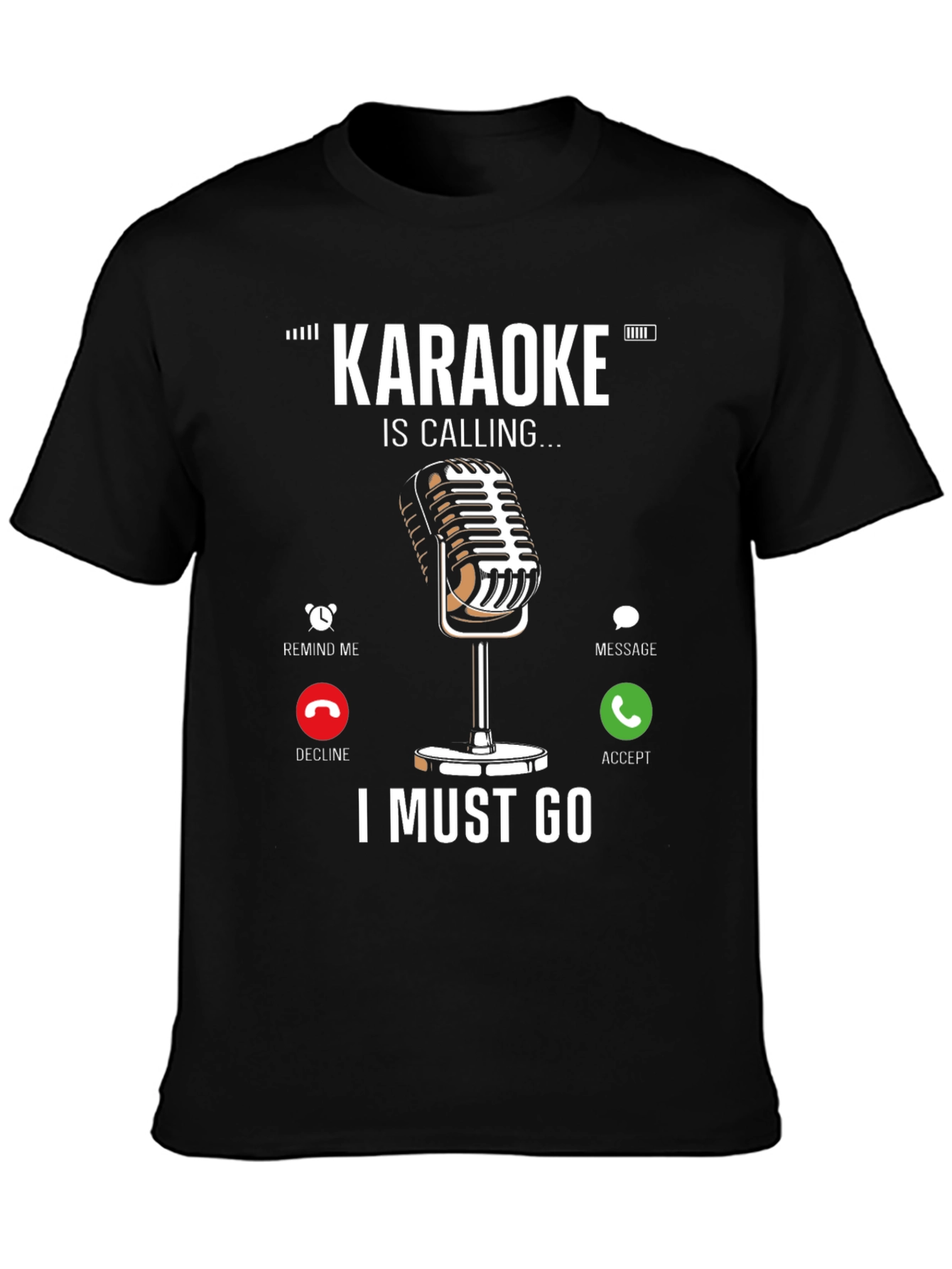 Black Karaoke Calling T-Shirt - Music Lover Tee view 3