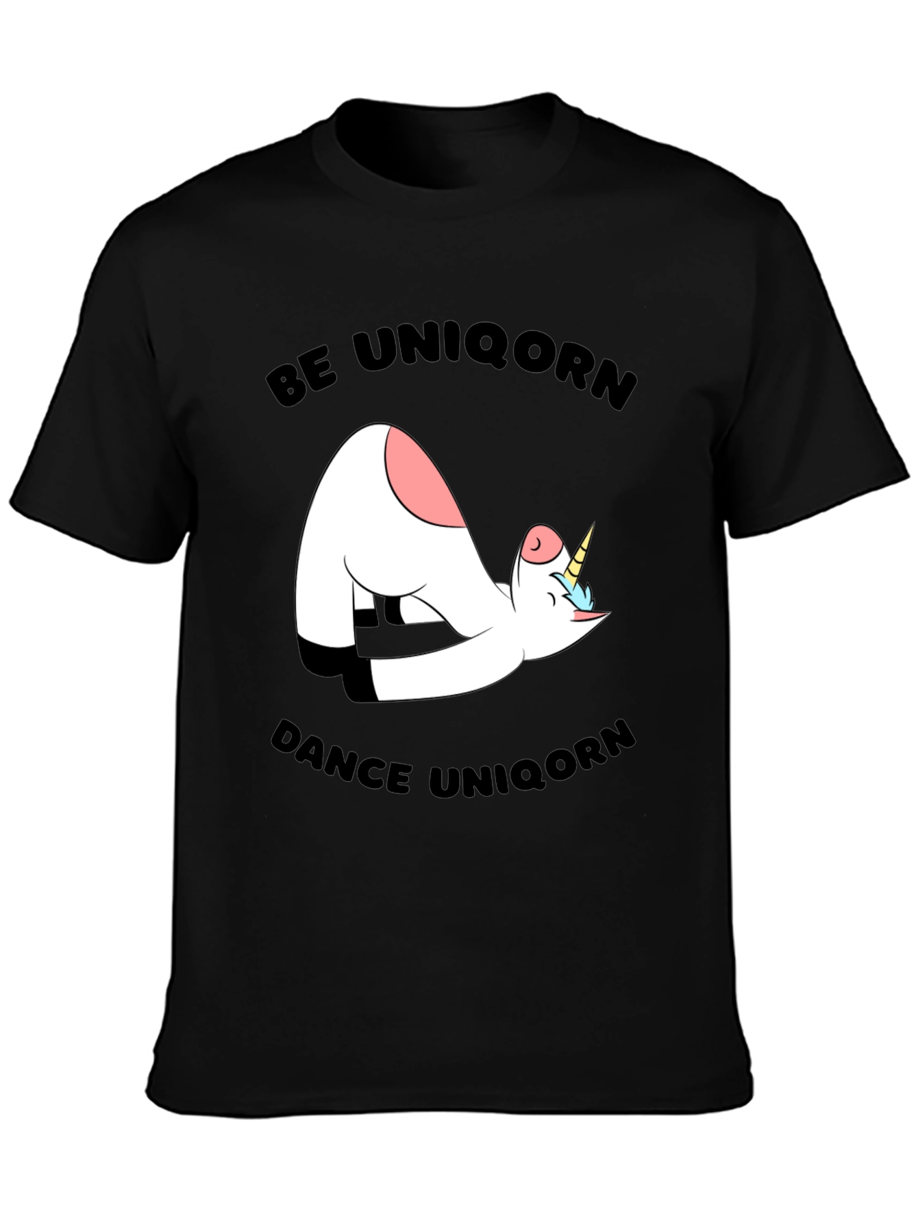 Black Funny Unicorn Yoga Graphic Black T-Shirt view 3