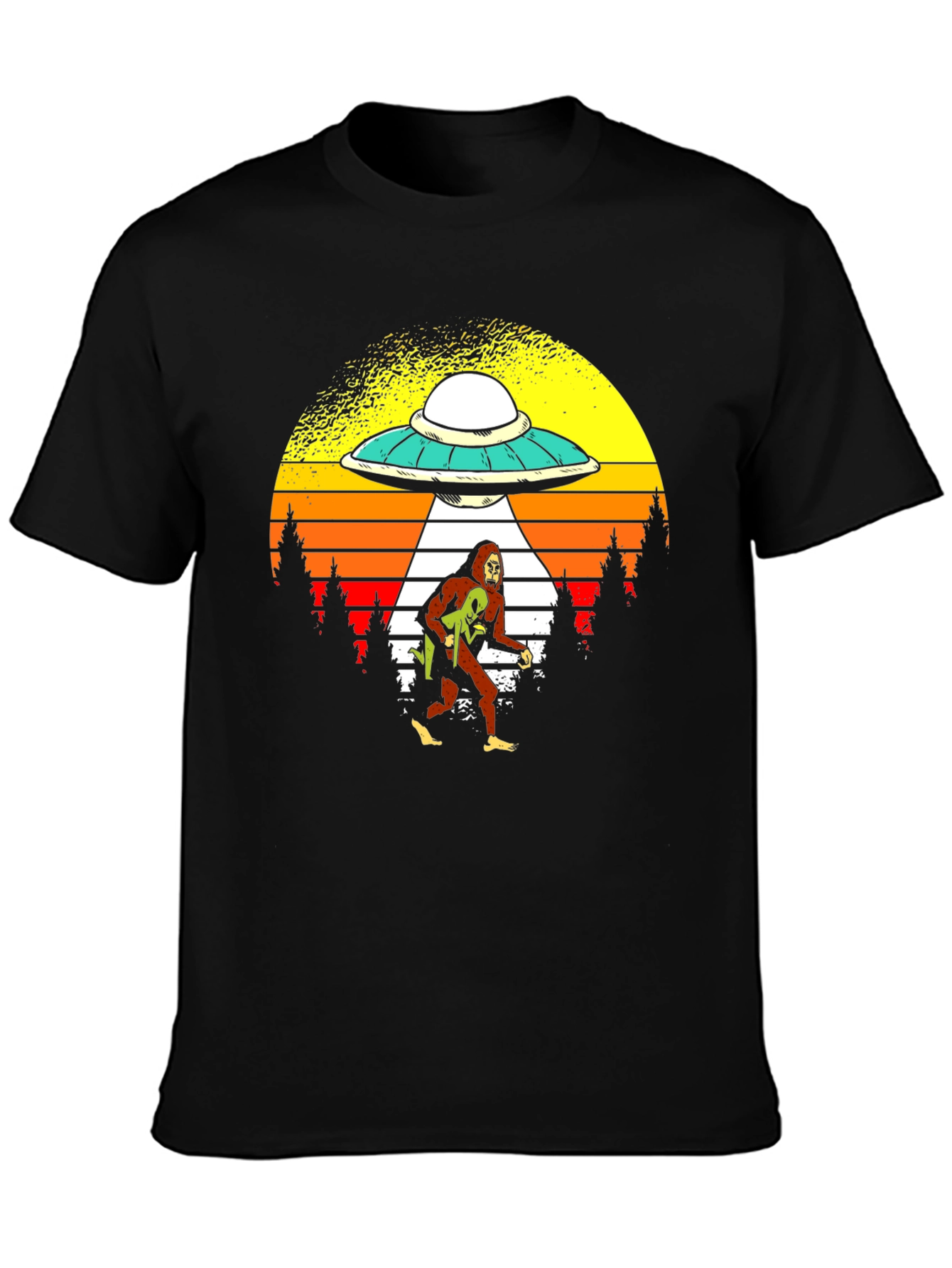 Black Bigfoot Alien Abduction Graphic Tee view 3