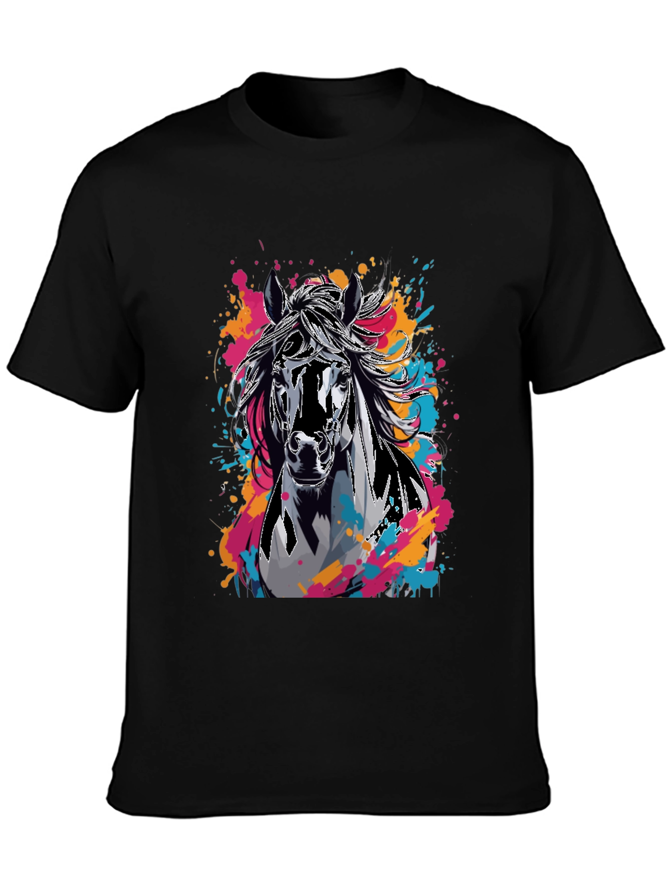 Black Horse Graphic T-Shirt - Colorful Animal Print Tee view 3