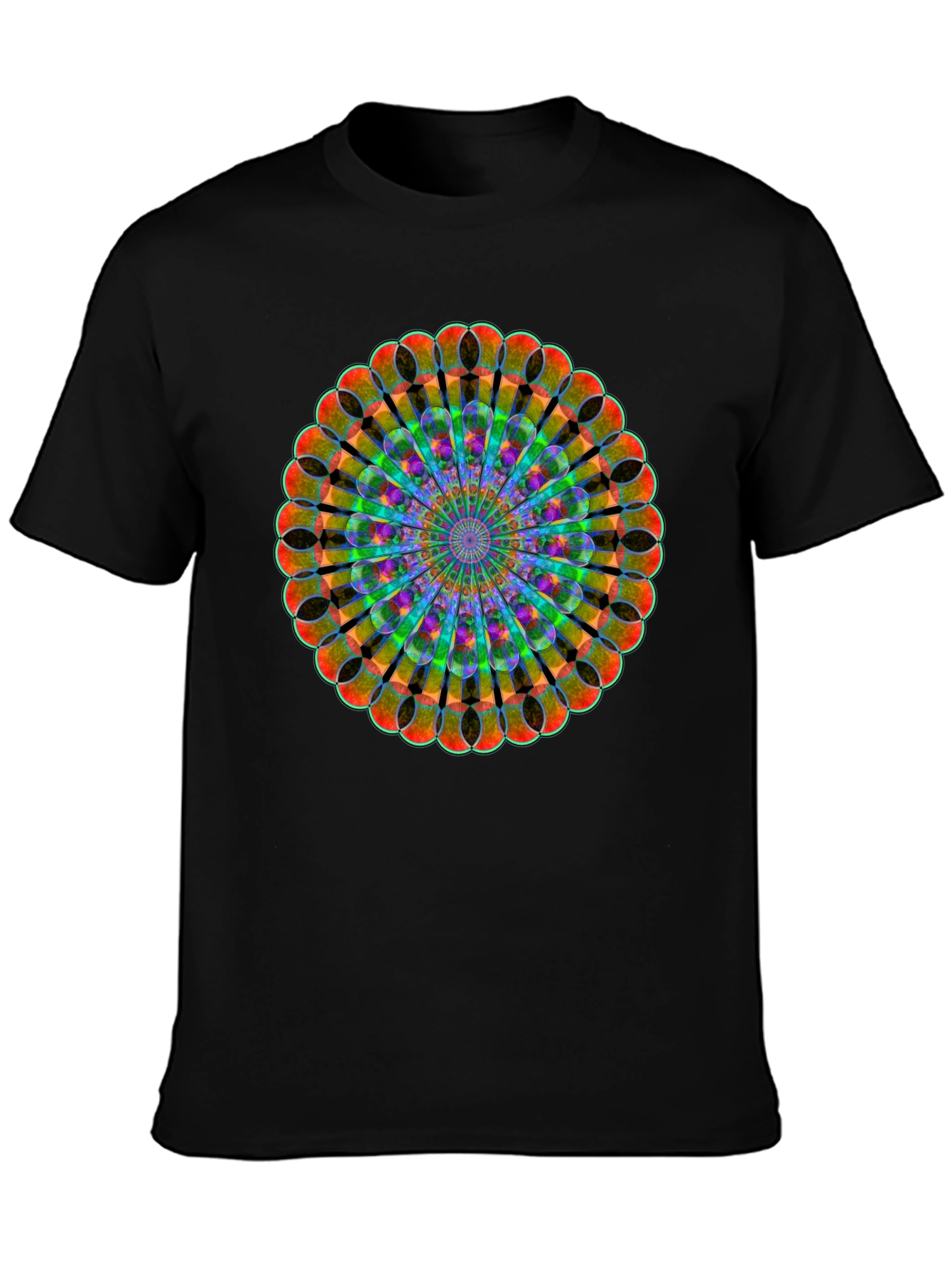 Black Kaleidoscope Mandala Black T-Shirt view 3