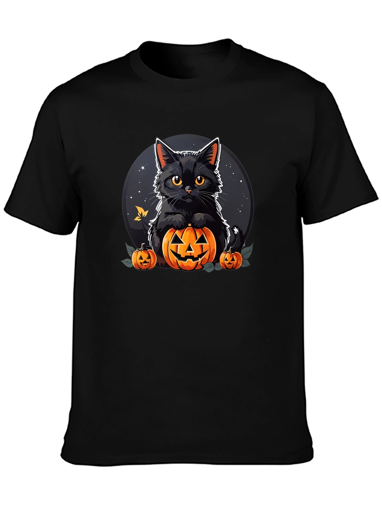 Black Halloween Cat Pumpkin T-Shirt view 3
